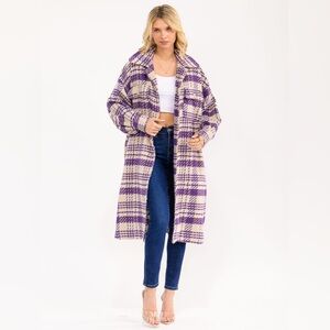 LONG SLEEVE FRONT POCKETS BUTTON UP PLAID COAT